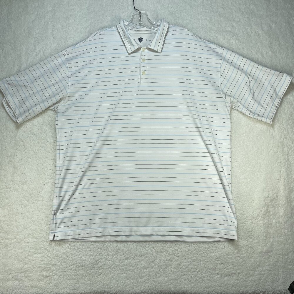 Nike Golf Shirt Mens Sz 2XL White Striped Dri-Fit UV Embroidered Logo Wicking